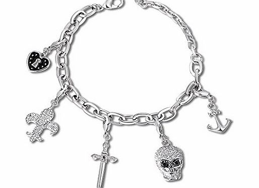 Christmas Gifts Ninabox.Charm Bracelets Jewellery [CBJ] -- Five Charms . Platinum Plated Alloy & Enamel Charm Bracelet Clear & Black Crystal Made With Swarovski Elements.5 Special Symbols: Anc